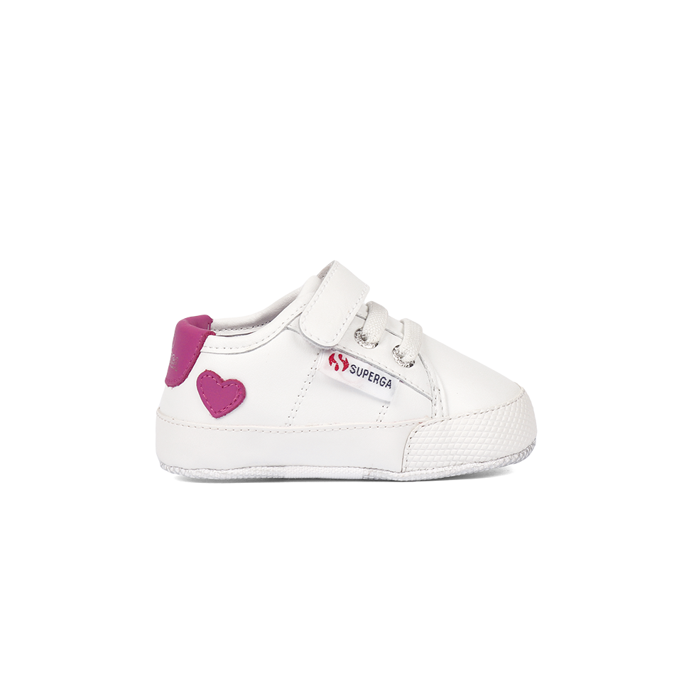 Superga 4006 Baby Heart Faux Leather White Neon Pink