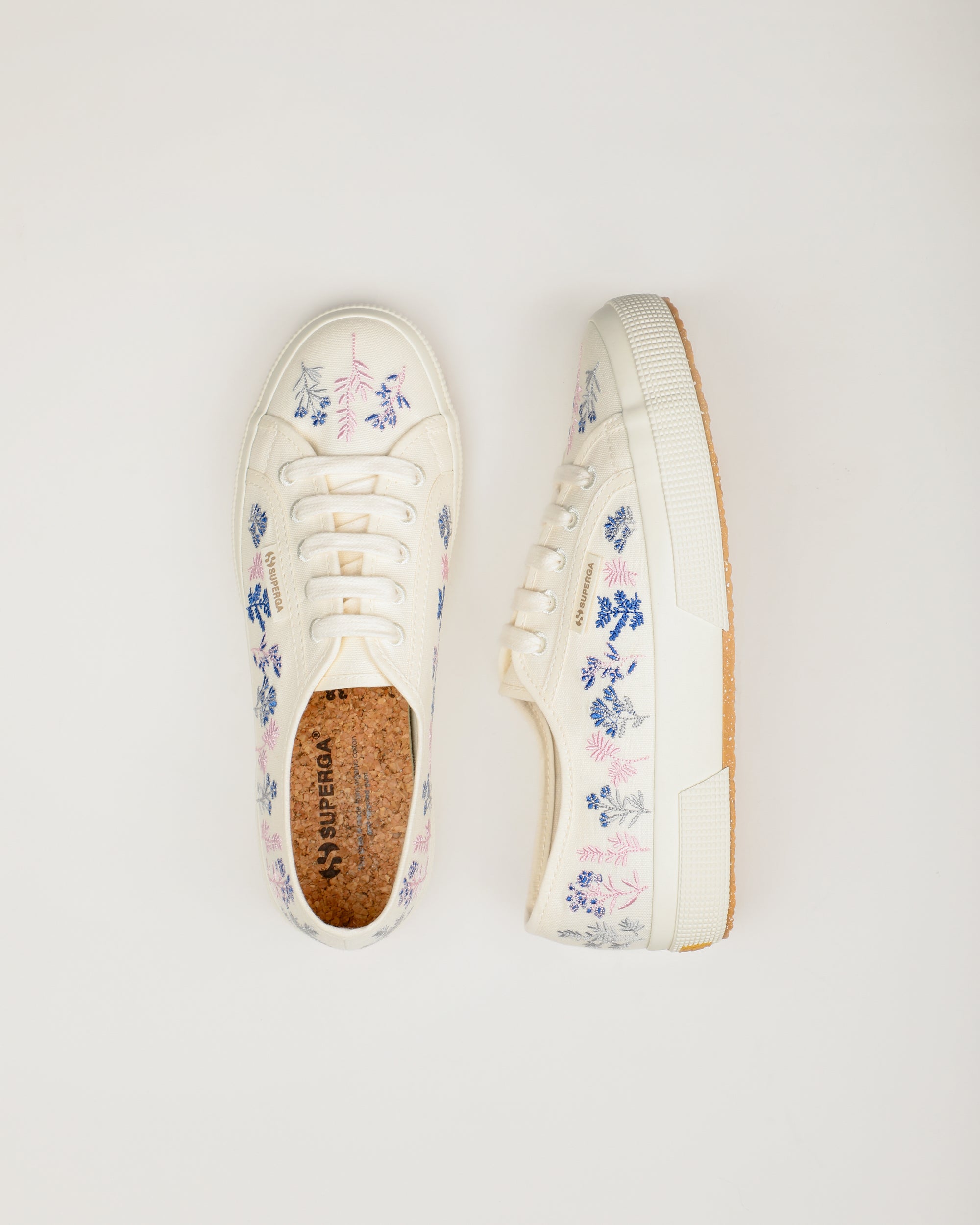 Superga 2750 Organic Flowers Embroidery Blue Pink